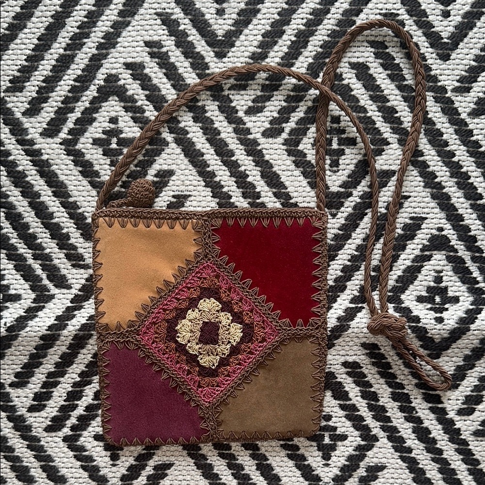 Brown Crossbody Bag with Patchwork Design - image 1